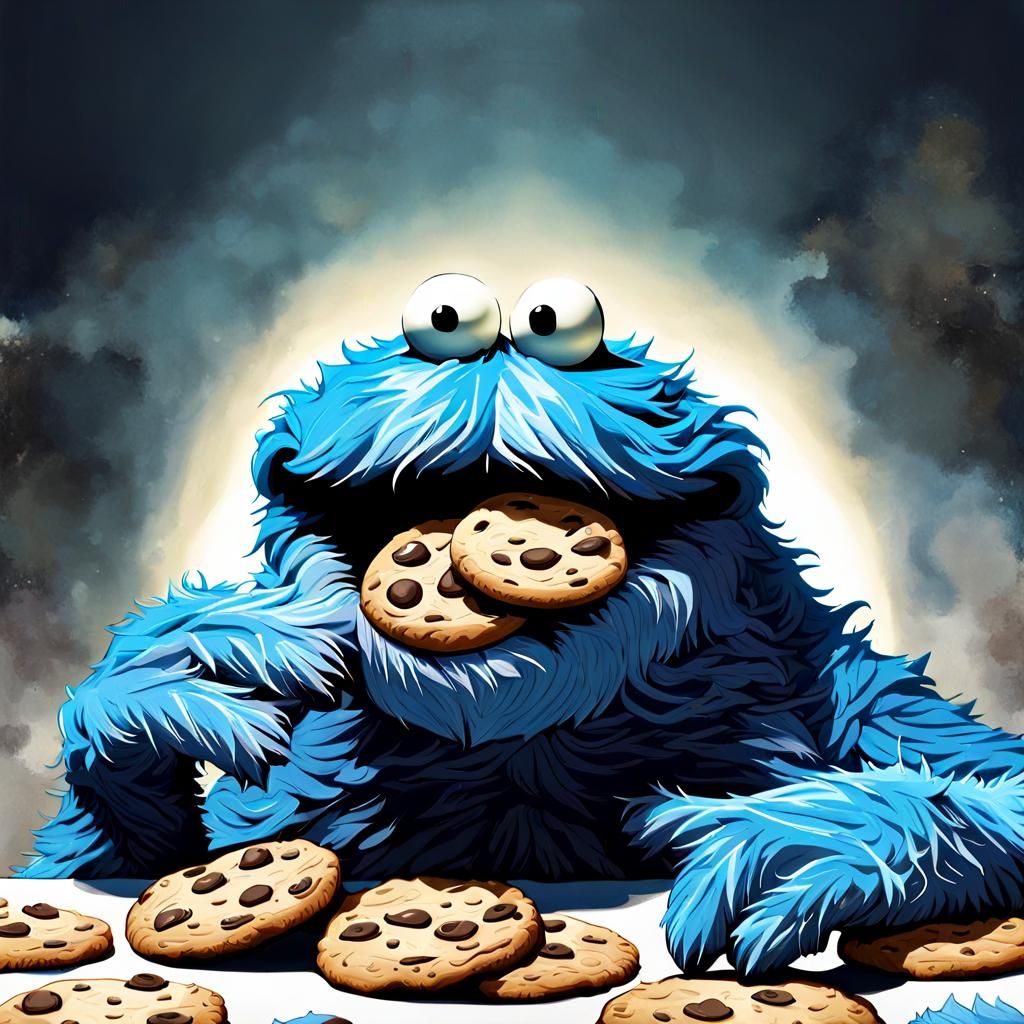 Cookie Monster Car Being Repaired: Fantasy Art