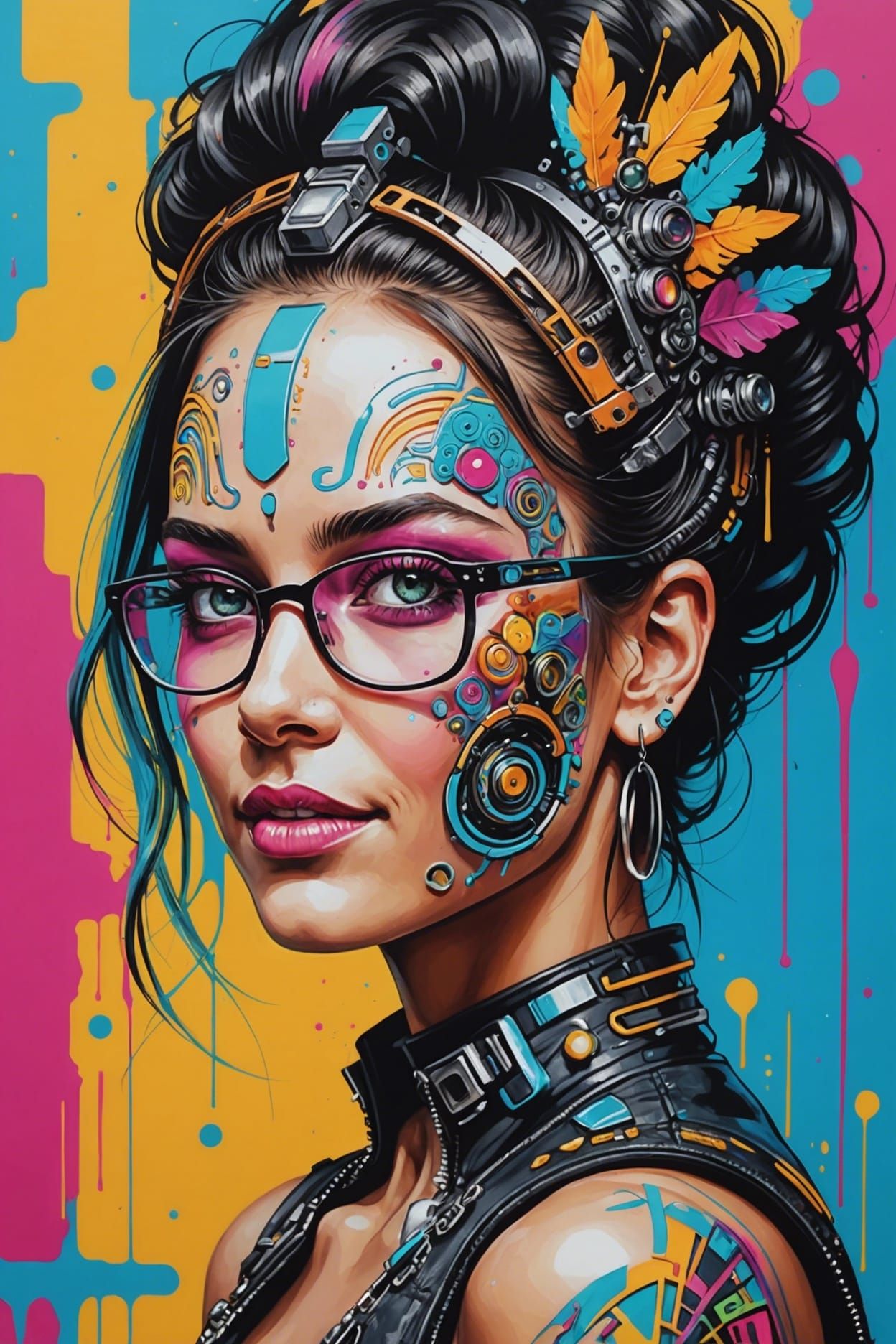 Psychedelic Cyber Queen in Cyberpunk Graffiti Art