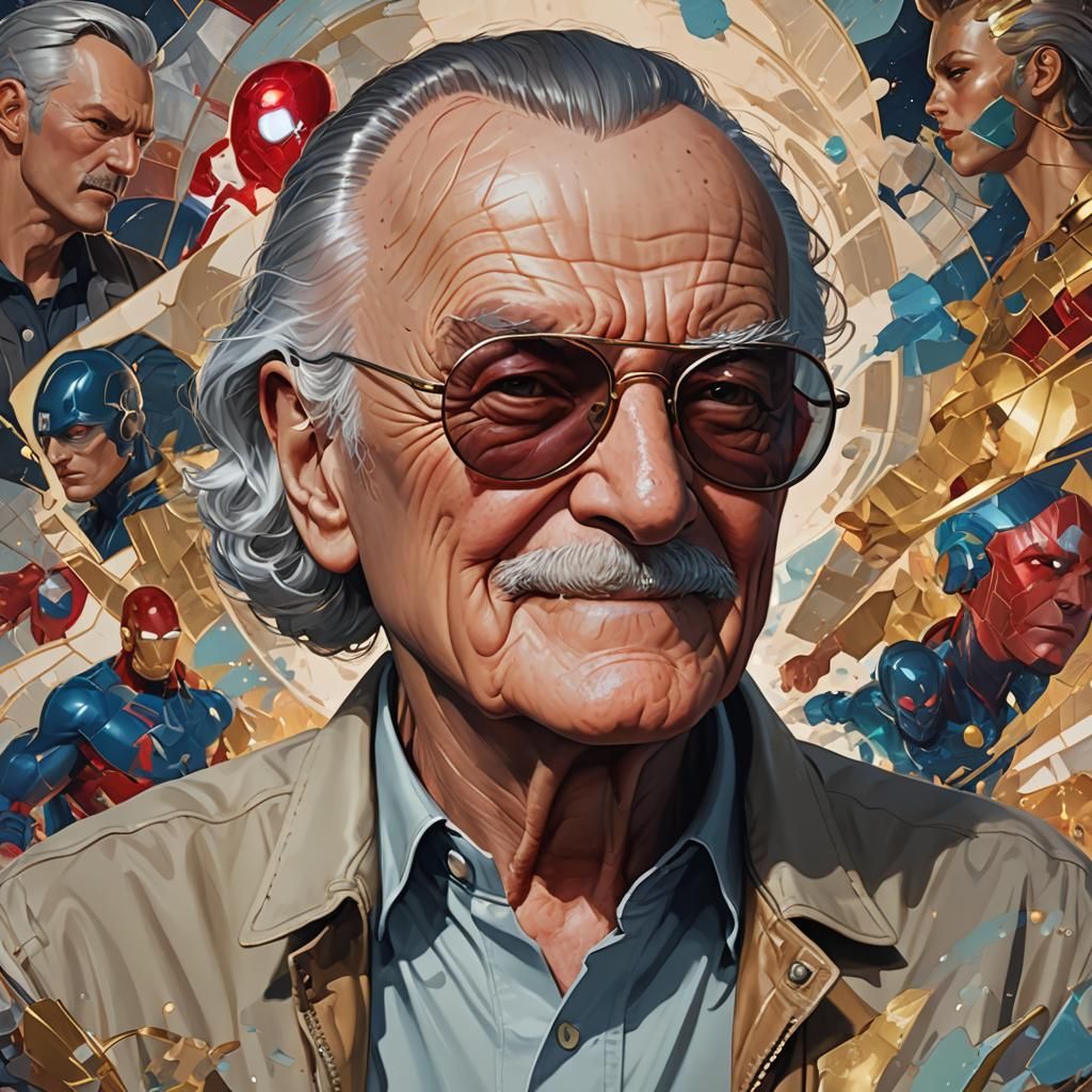 Stan Lee Marvel Portrait in Hyperdetailed Style