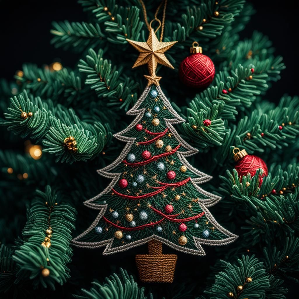 Hyperrealistic Embroidered Christmas Tree Ornament