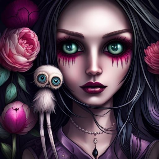 Gothic Doll with Voodoo Doll, Hyperrealistic