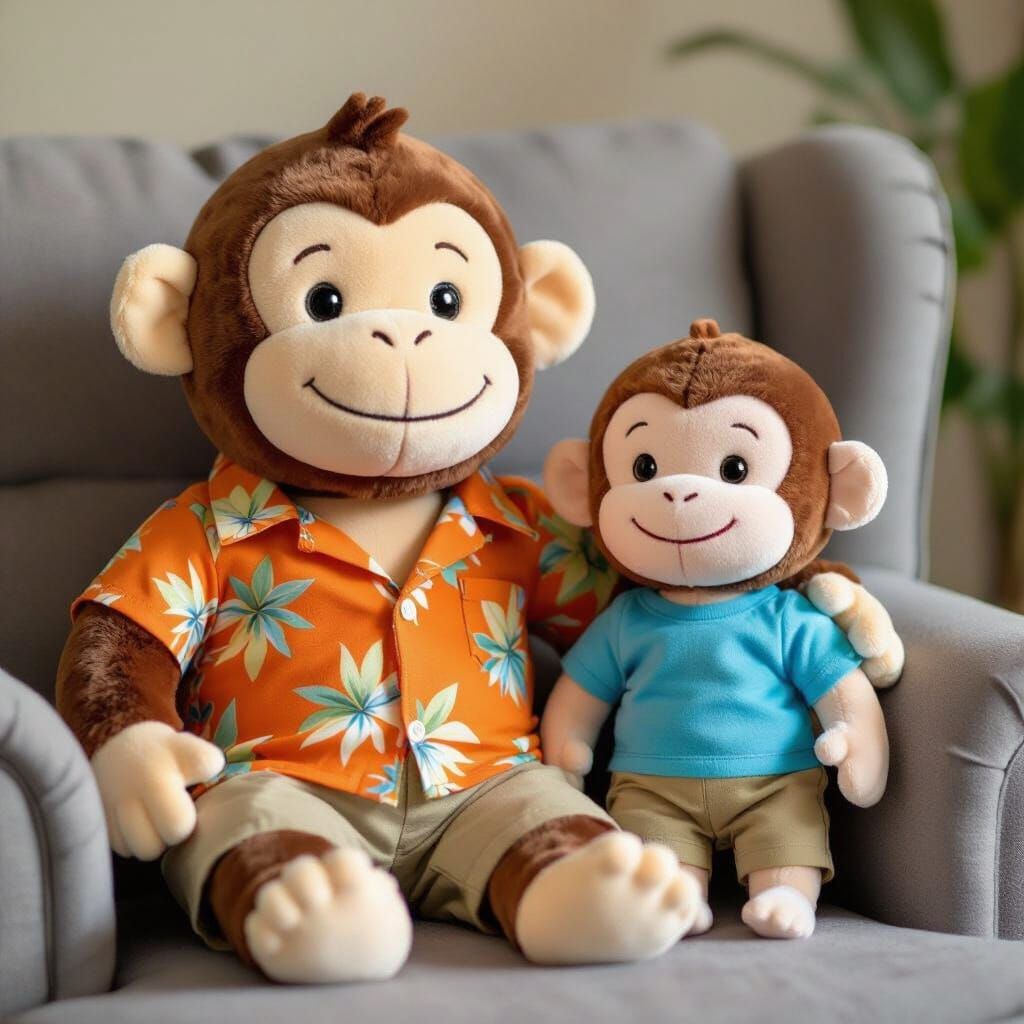 Cute Plush Monkey Family in Whimsical Style