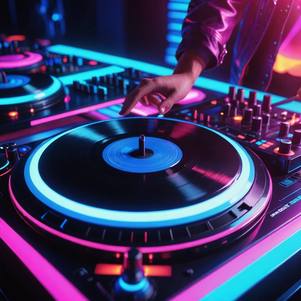Energetic DJ in Neon Nightclub: Vibrant Digital Art