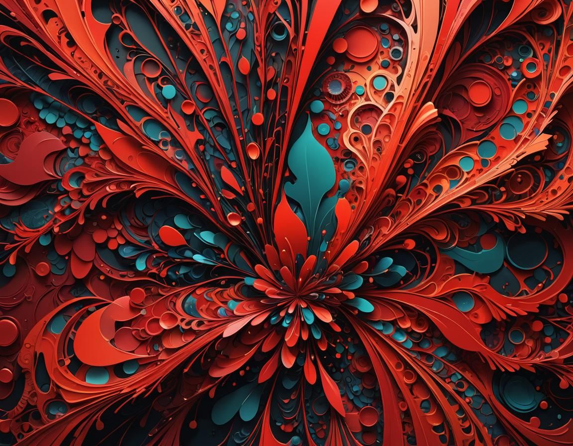 Vibrant Abstract Red Digital Art with Glowing Effects
