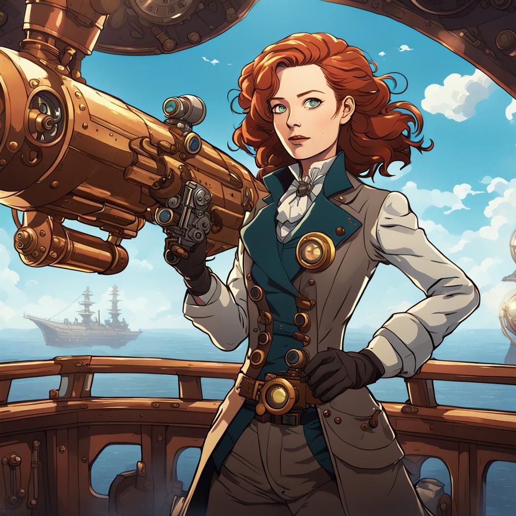 Steampunk Mad Scientist on Airship Deck, Anime Style
