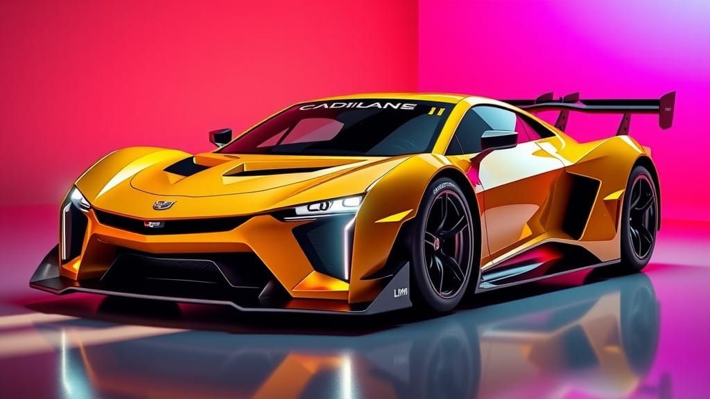 Futuristic Cadillac LMH Racing Car in Brilliant Yellow