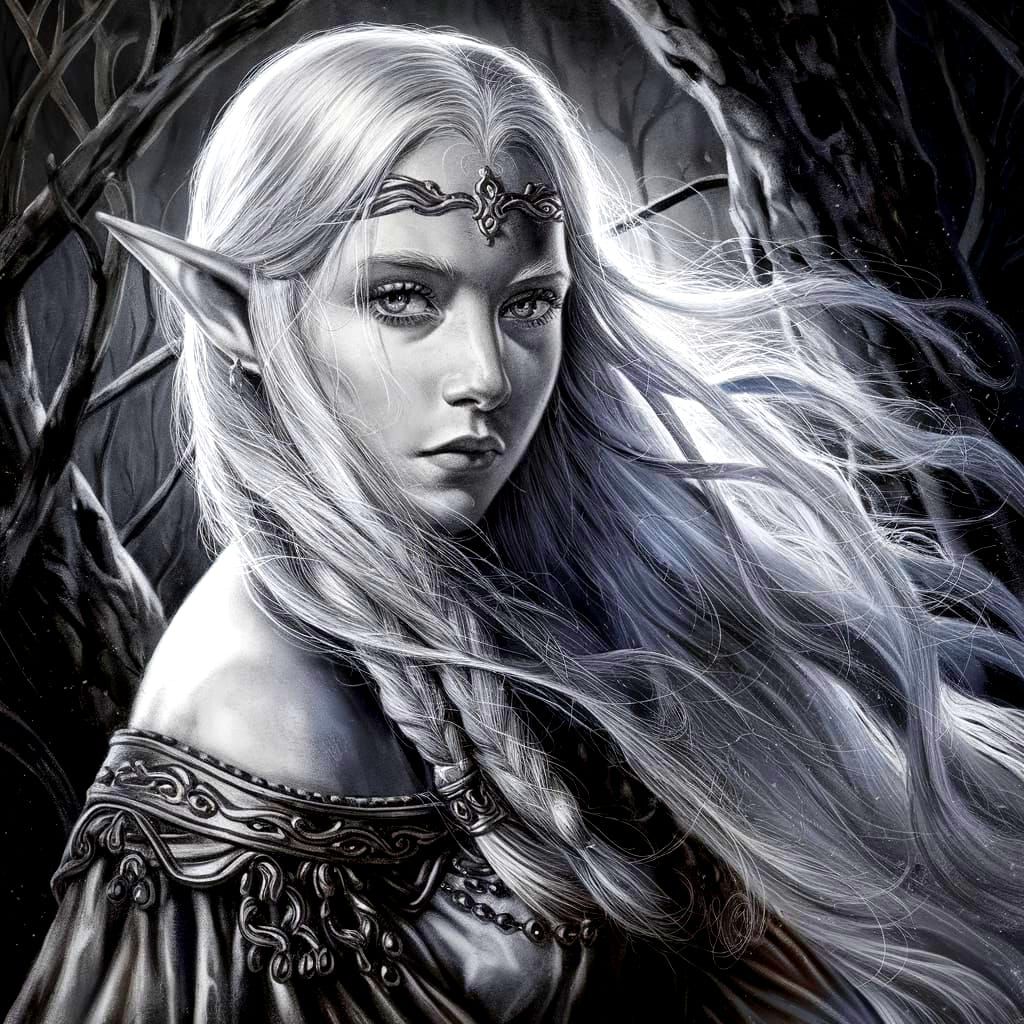 Elf Maiden: Charcoal Drawing in Luis Royo Style