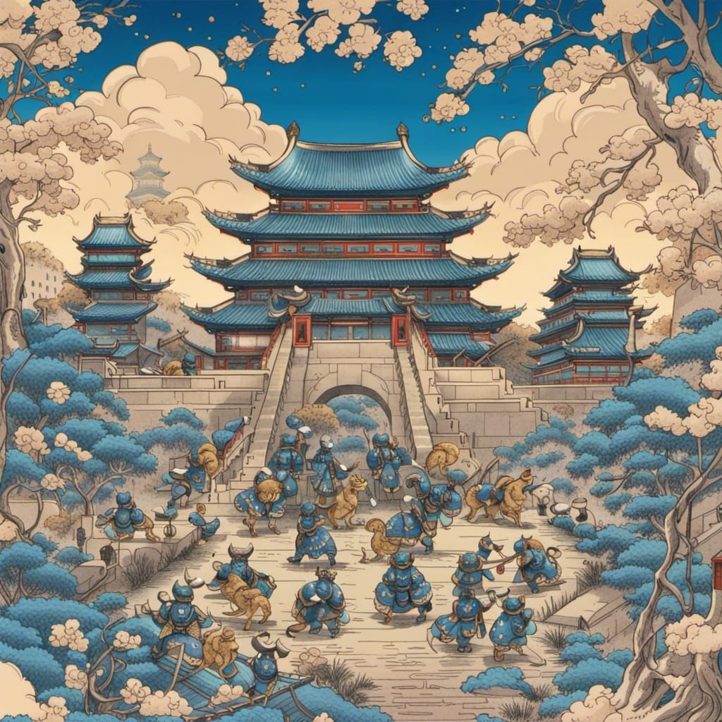Samurai Cats in Blue Armor at Beijing Palace
