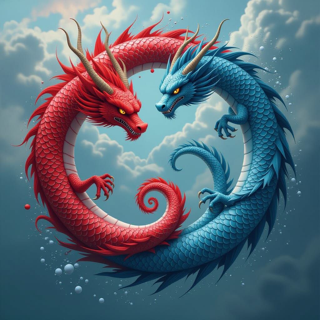 Yin Yang Dragons in Detailed Matte Painting Style