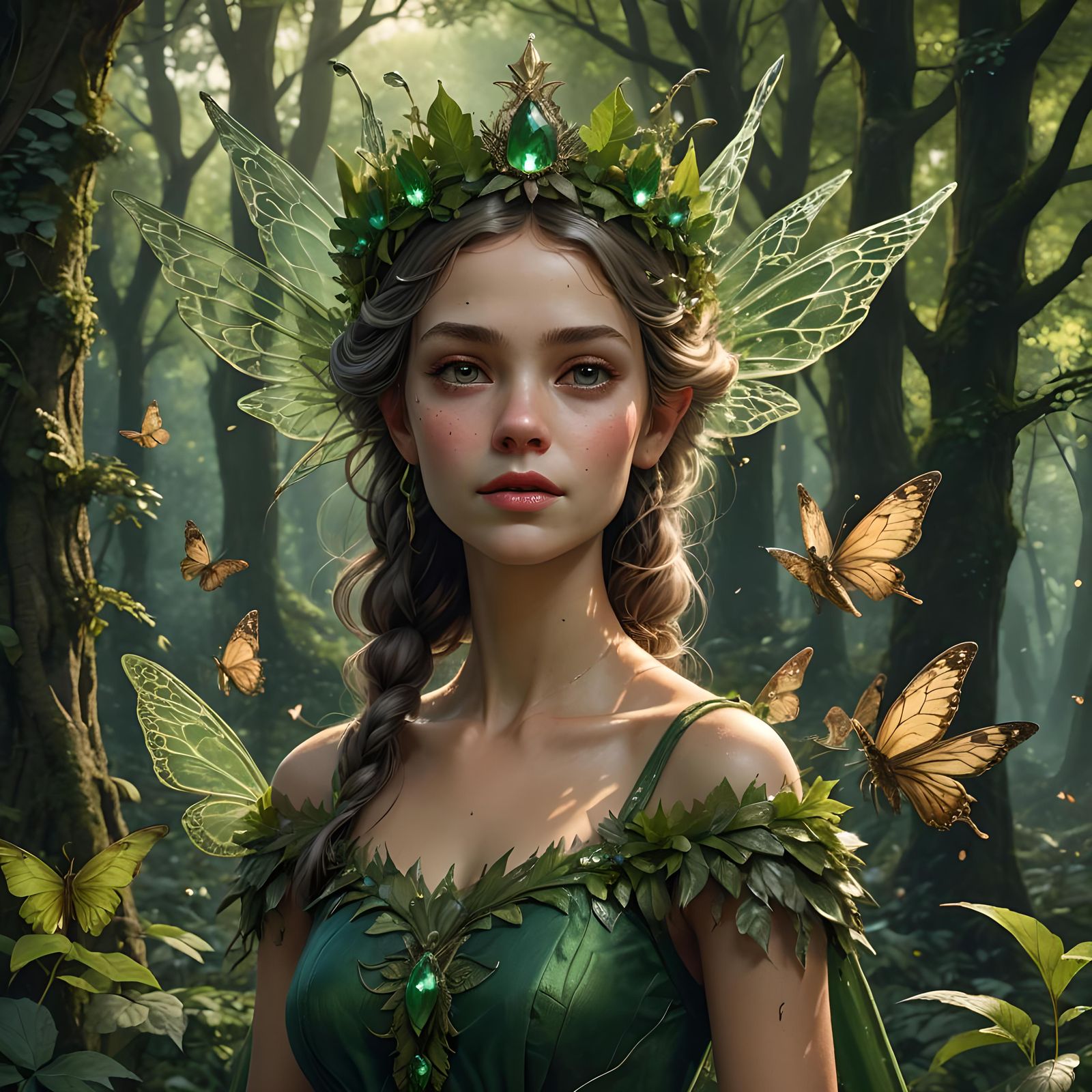 Fantasy Fairy Queen in Forest, Detailed Digital Art