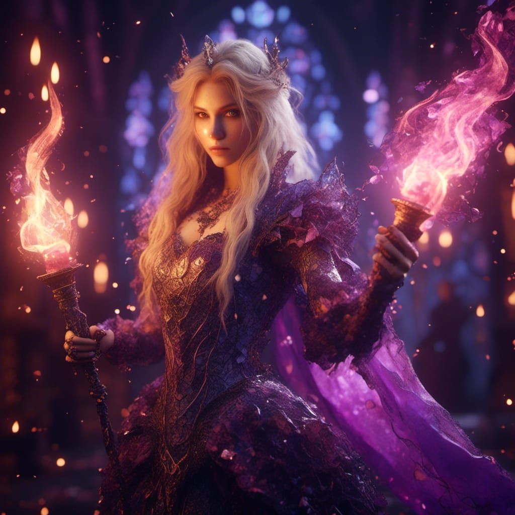 Medieval Woman with Violet Flame Torch