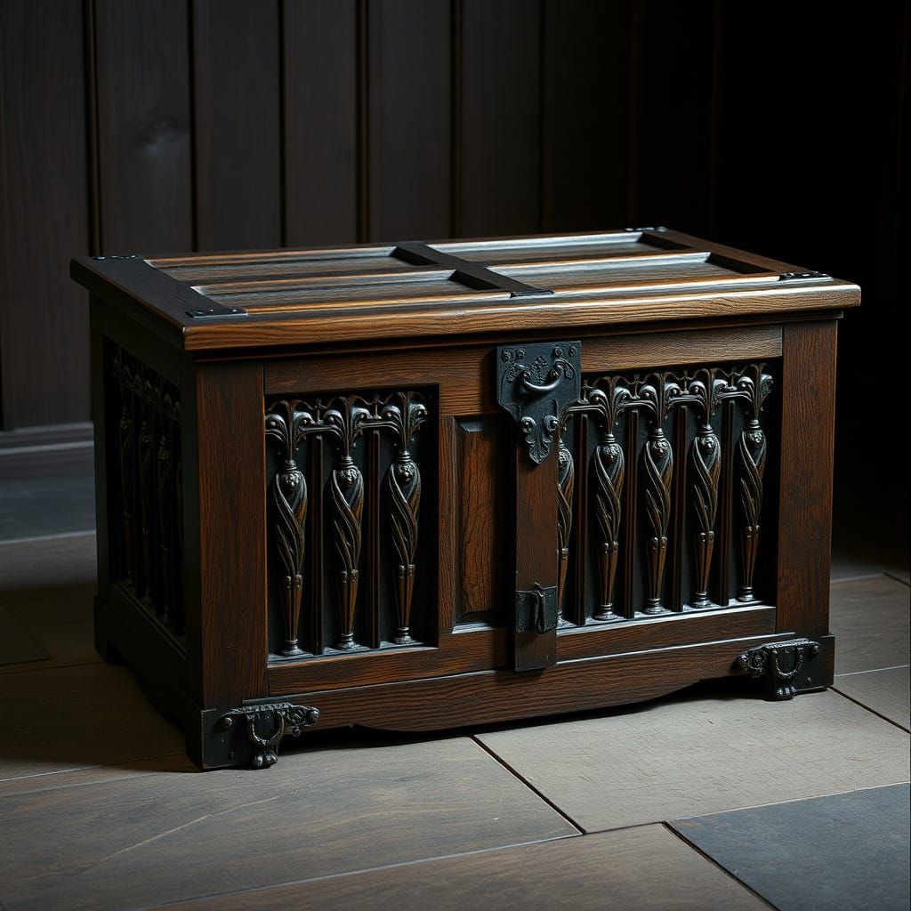 Elegant French Gothic Oak Chest with Intricate Linen Fold Ca...