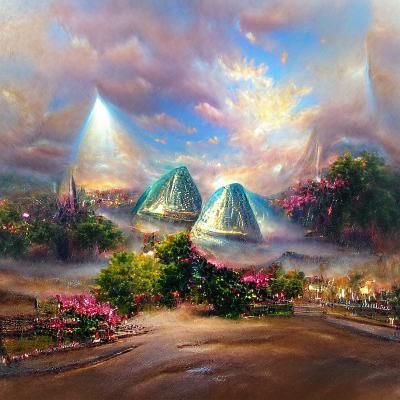 Futuristic Pyramids on Alien Planet in Luminous Style