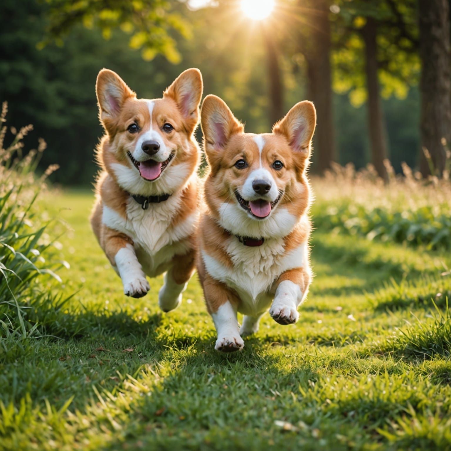 Corgis Running in Sunlight