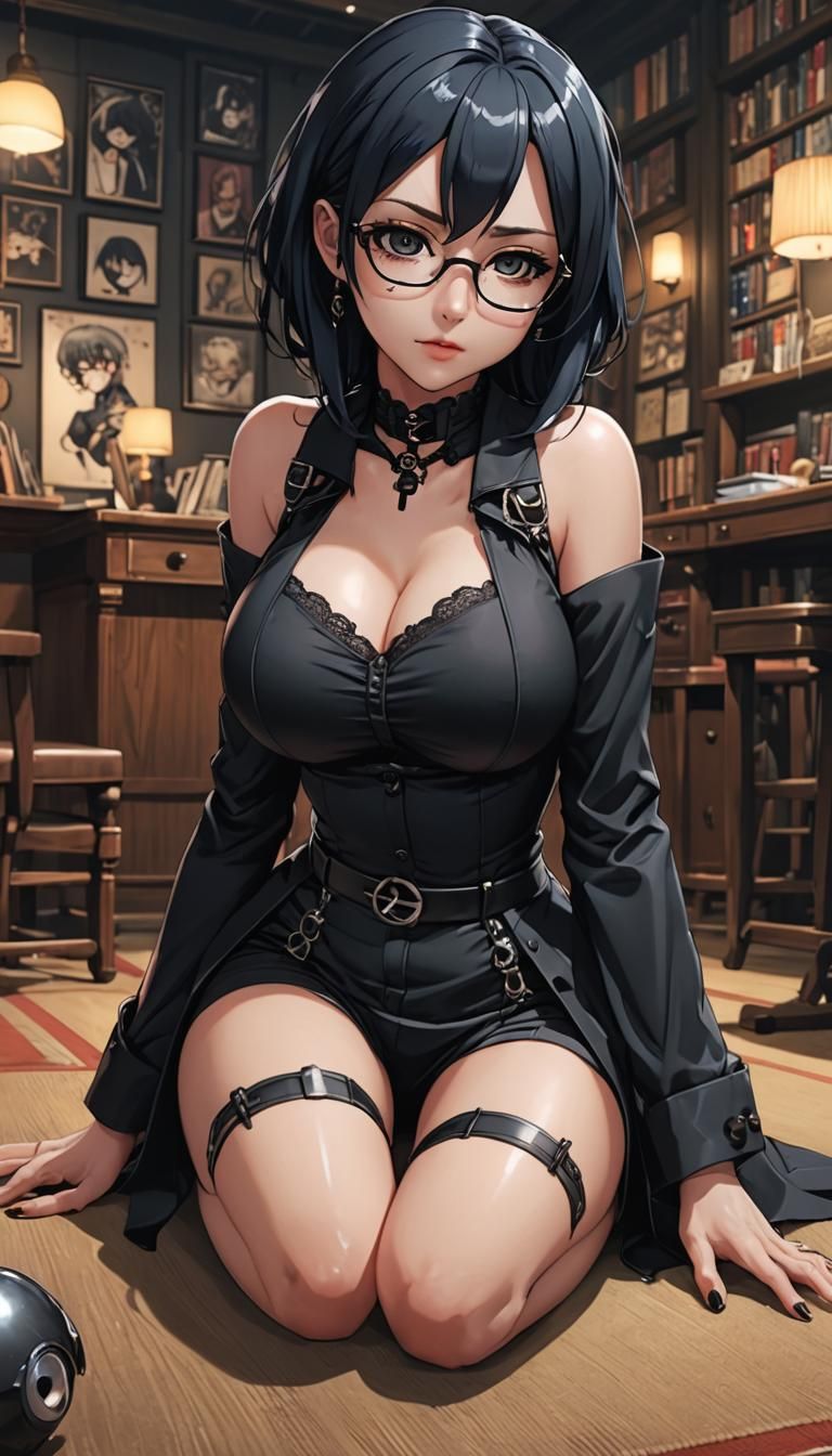 Anime Goth Girl Begging: Cel-Shaded Digital Art