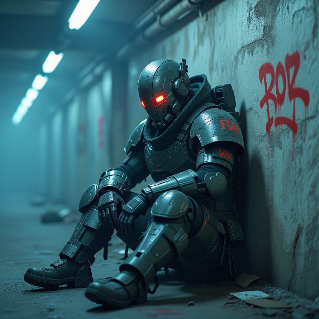 Cyberpunk Hybrid Monster in Post-Apocalyptic Subway