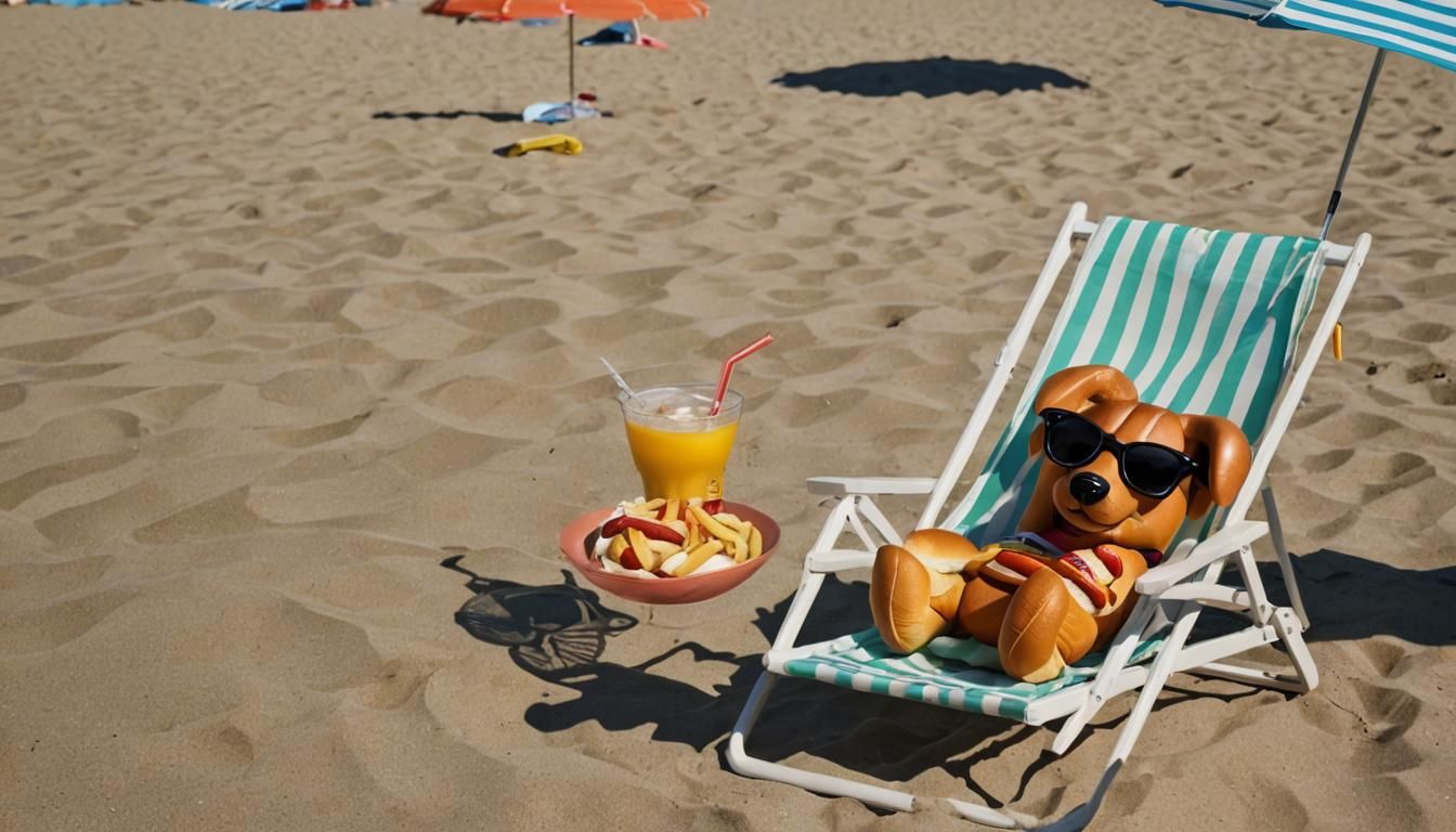 Hot Dog on Vacation: A Whimsical Beach Scene