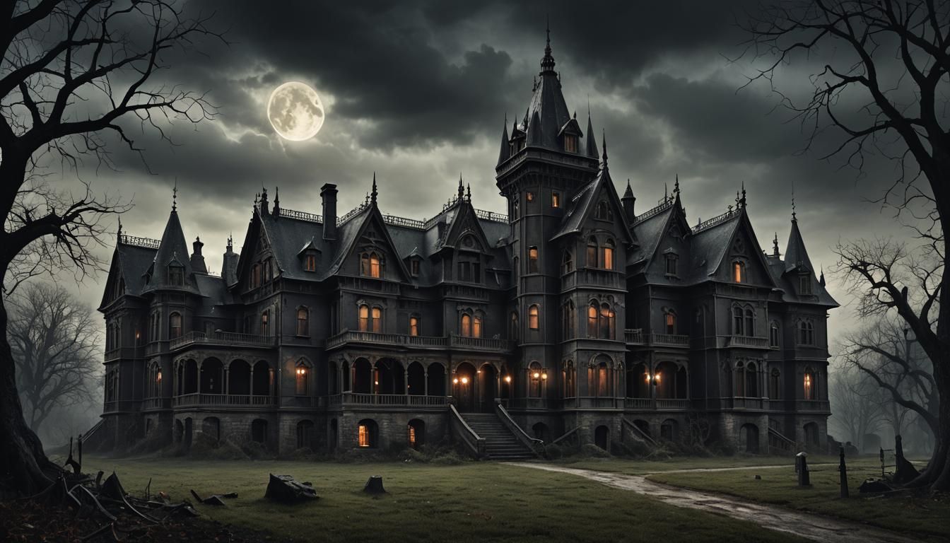 Ominous Dracula's Mansion in Macabre Dark Art