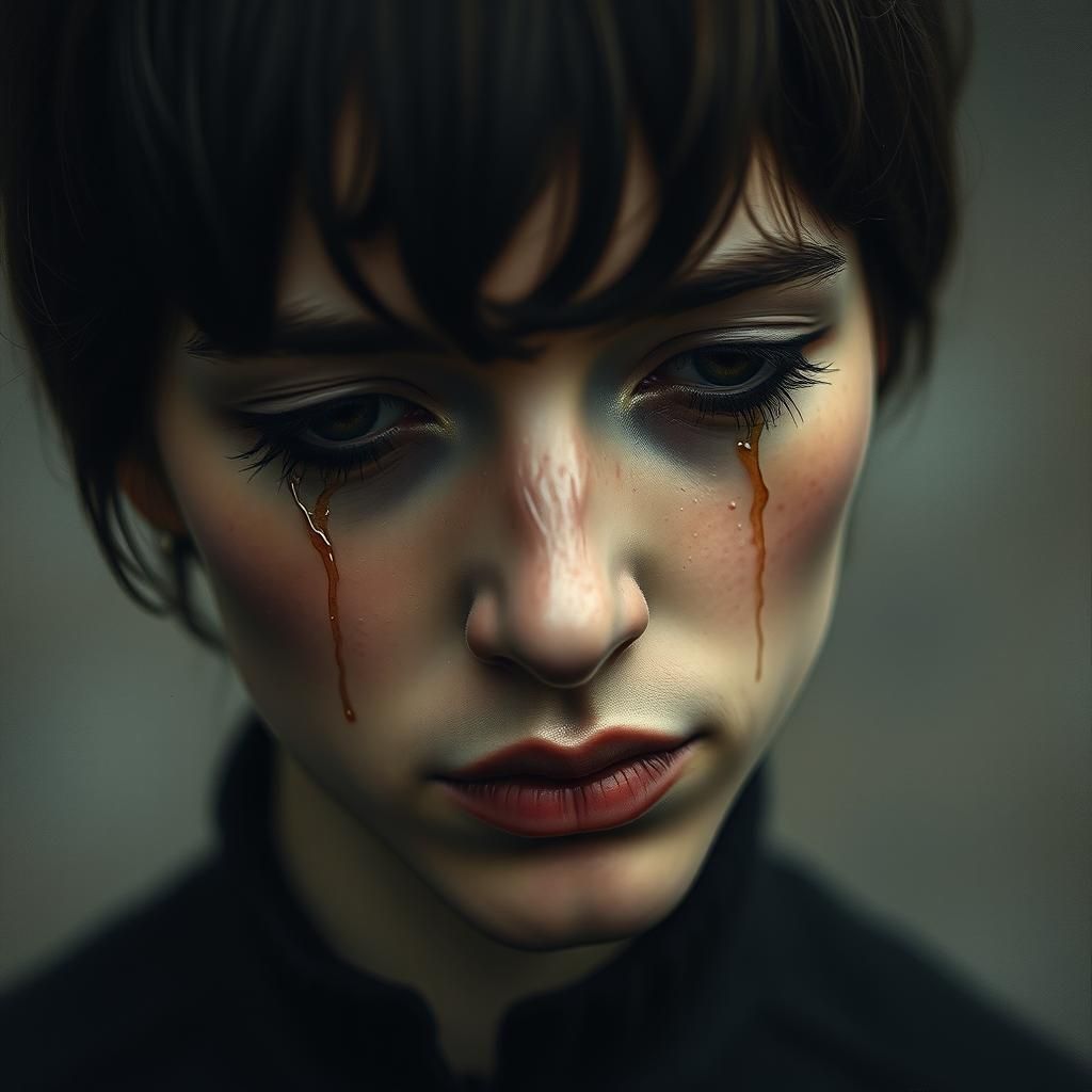 Solitary Figure Crying as Expressive Portrait