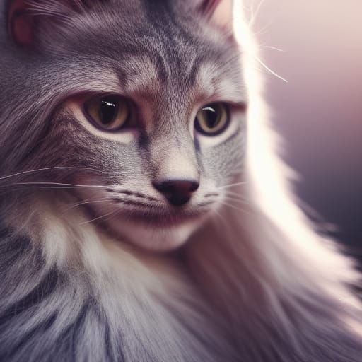 Photorealistic Cat Woman Portrait with Grey Fur
