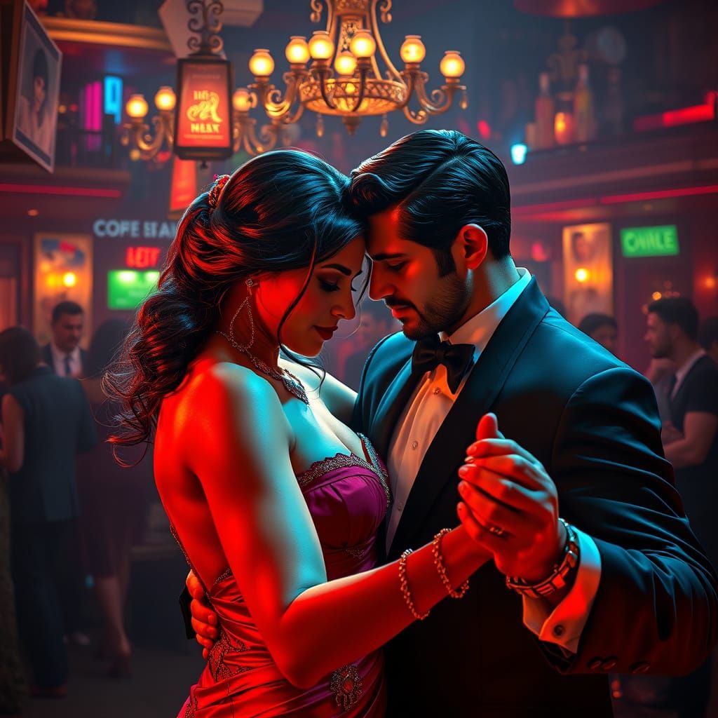 Argentine Tango Dancers in Vibrant Nightclub Portrait