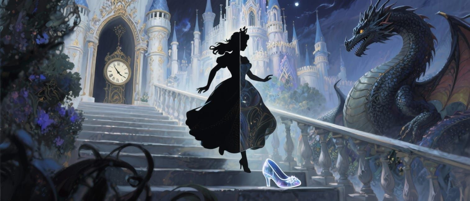 Cinderella's Midnight Flight: Double Exposure Digital Art