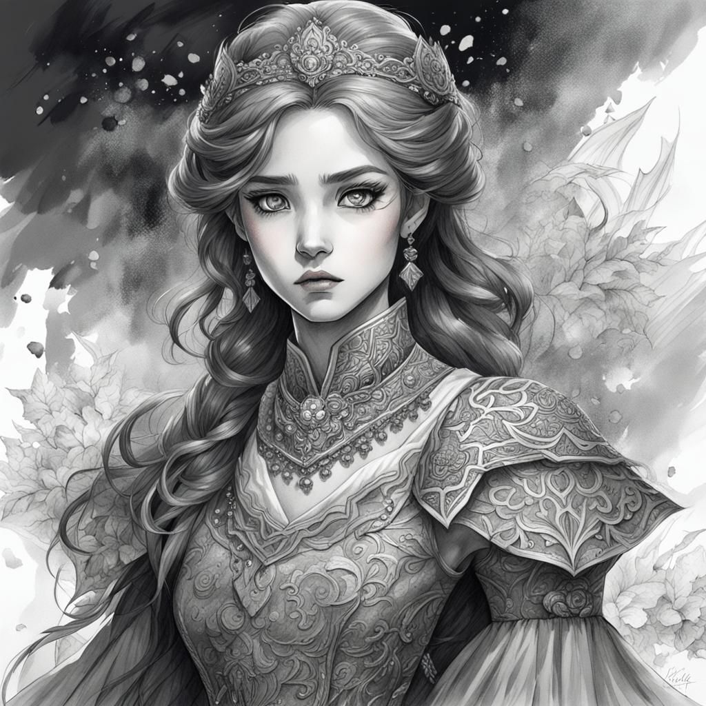 Webtoon Style Girl in Detailed Pencil Drawing