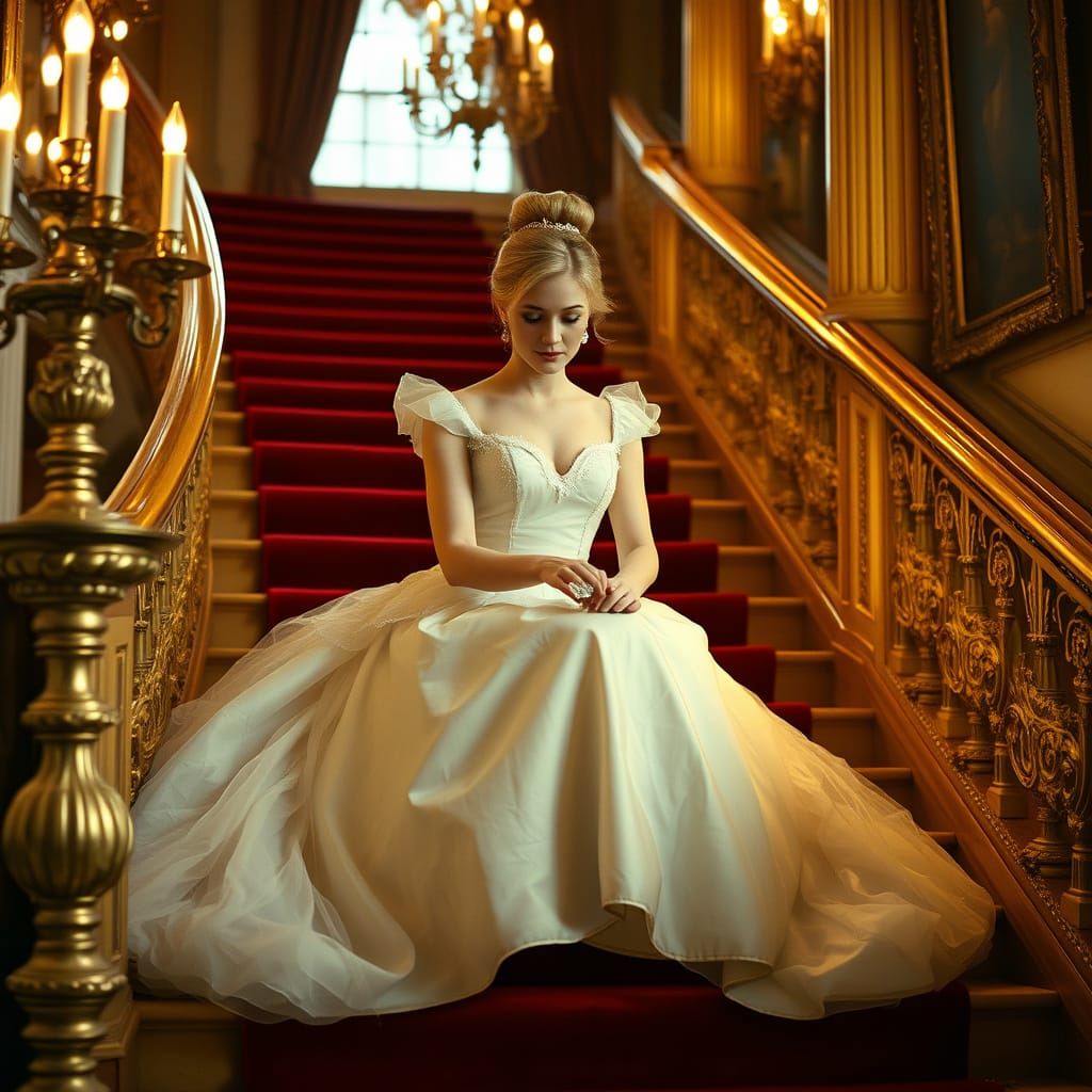 Elegant Cinderella in Golden-Hued Ball Gown