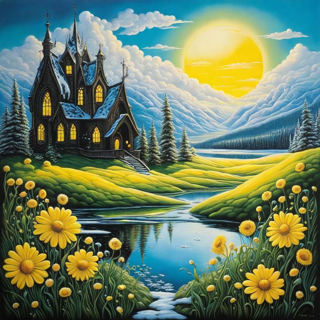 High Gothic Winter Landscape in Tim Burton Style