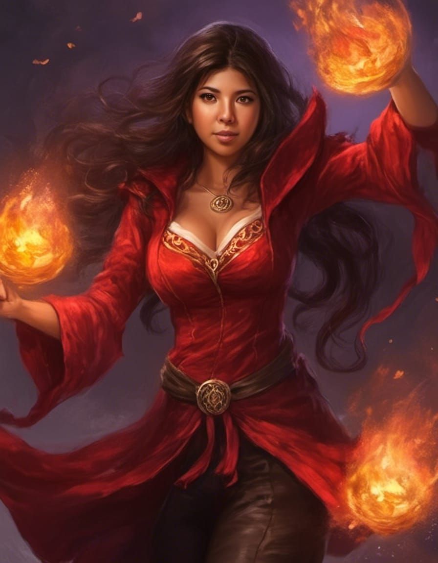 Powerful Fire Witch Sorceress Casting Spell