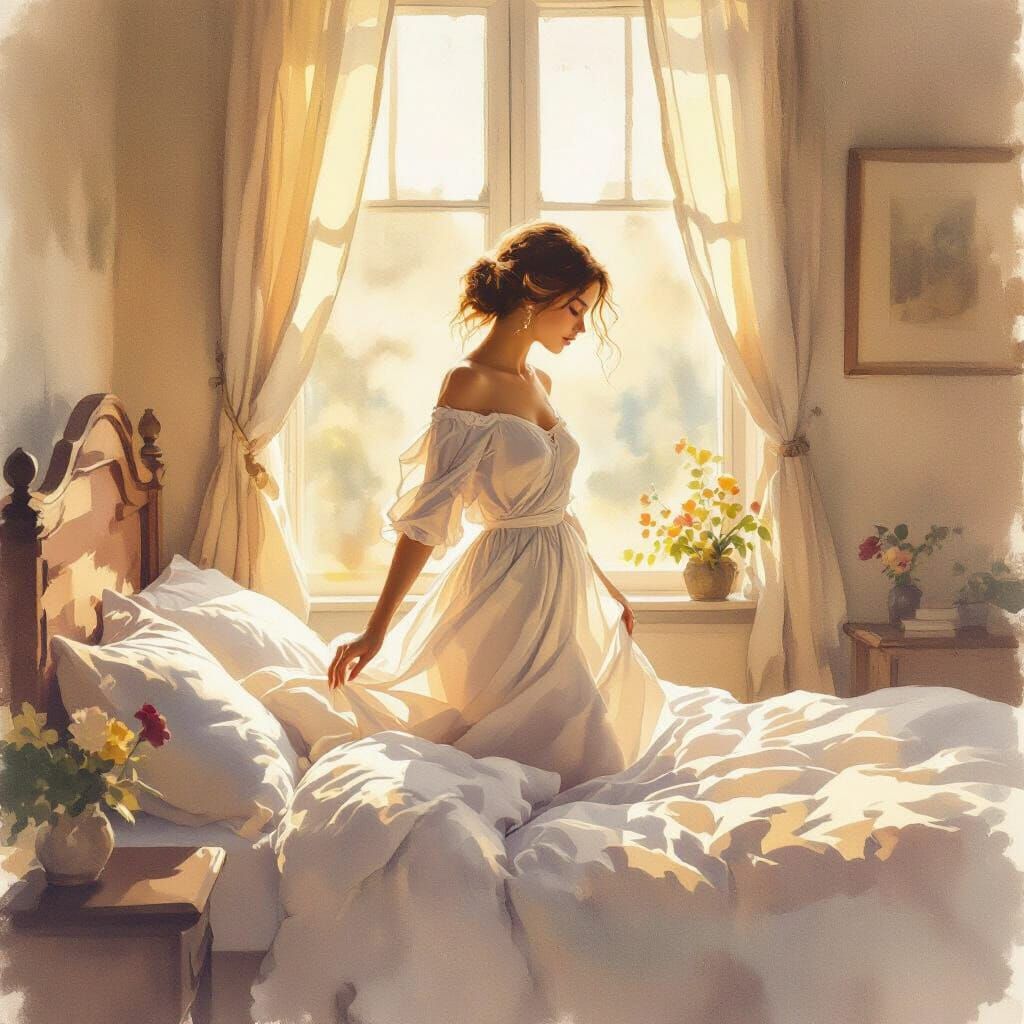 Peaceful Morning Awakening in Sun-Drenched Room