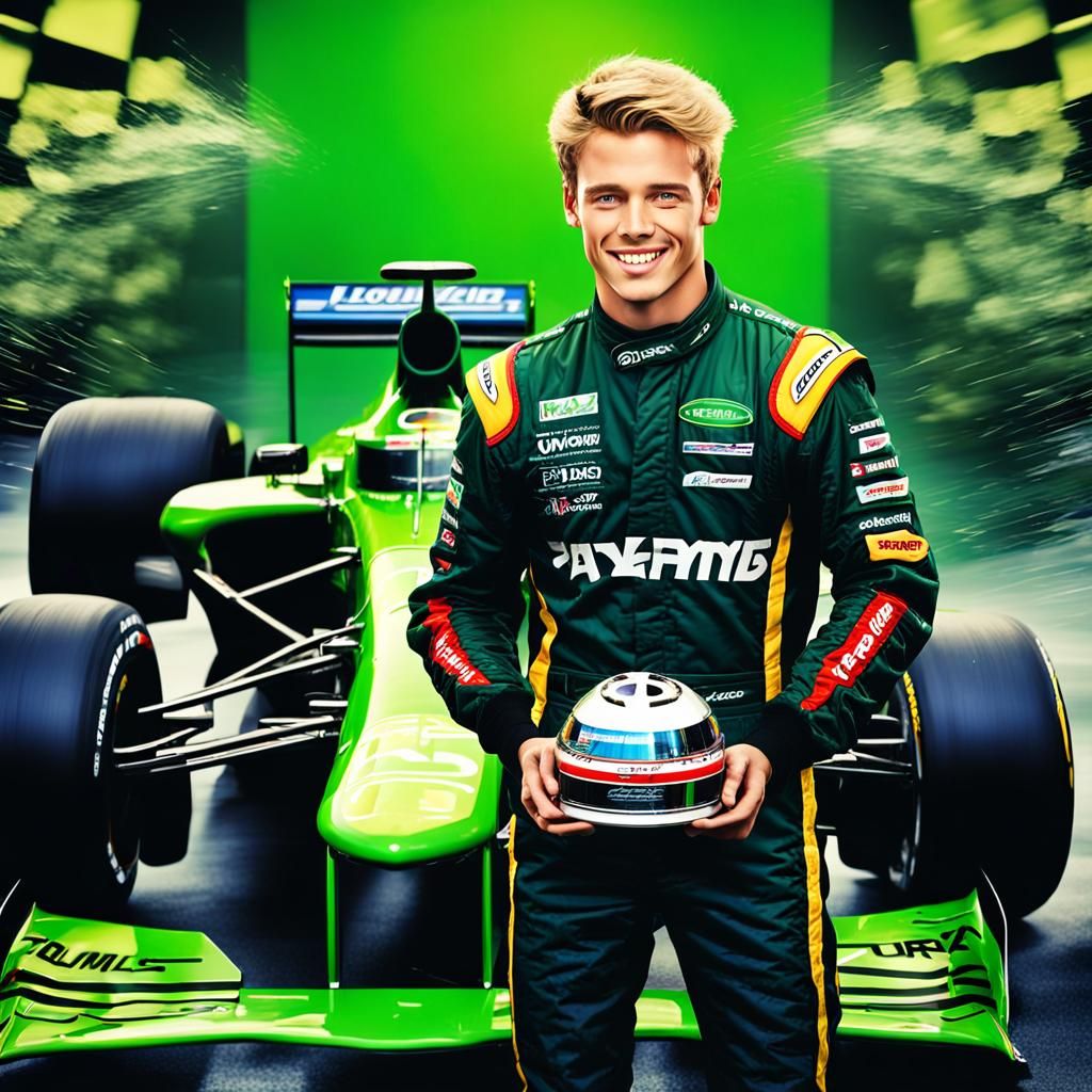 Victorious Formula 1 Driver with Trophy, Digital Art