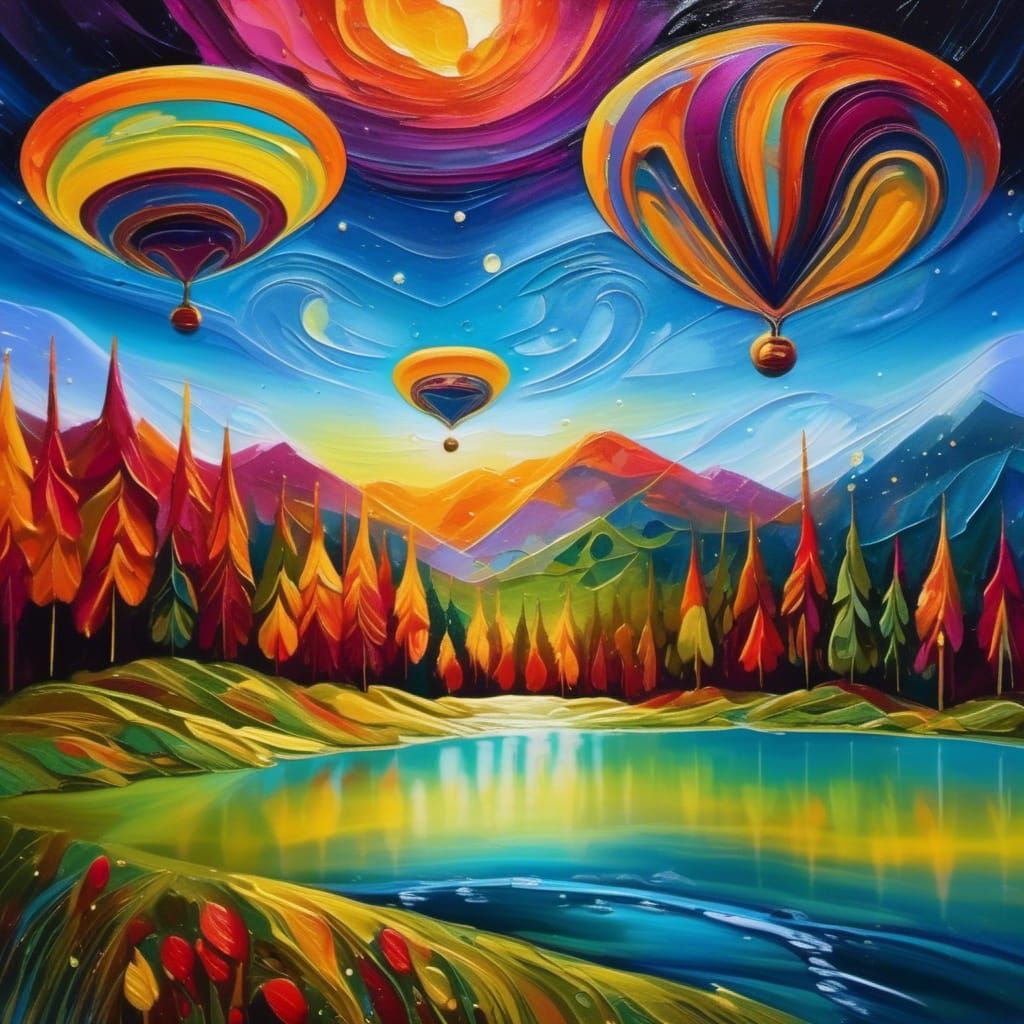 Hyperrealistic Landscape with Stained Glass UFO