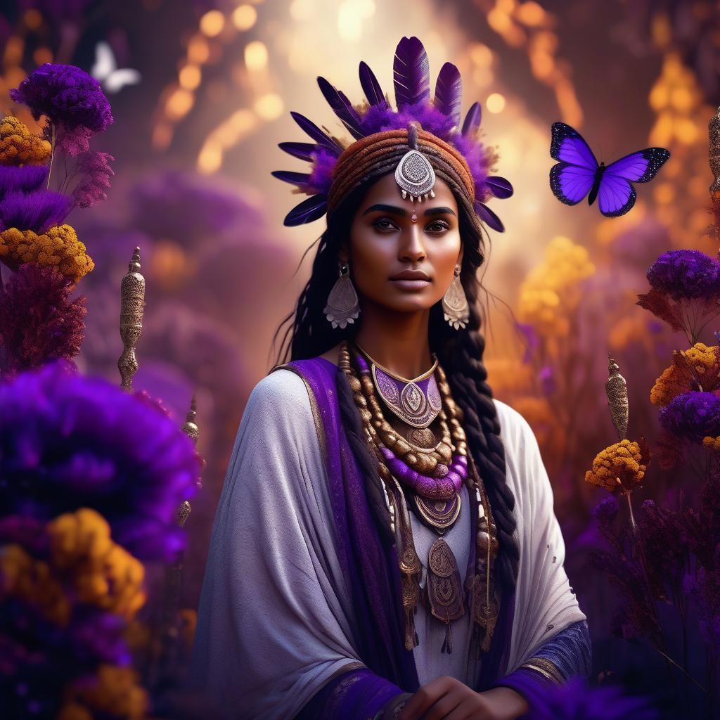 Woman with Flowers in a Mysterious Ambiance