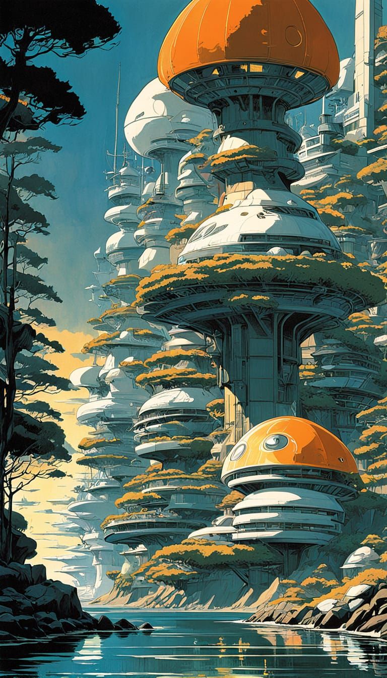 Solarpunk Coastal Oasis with Tidal Energy and Marine Life Co...