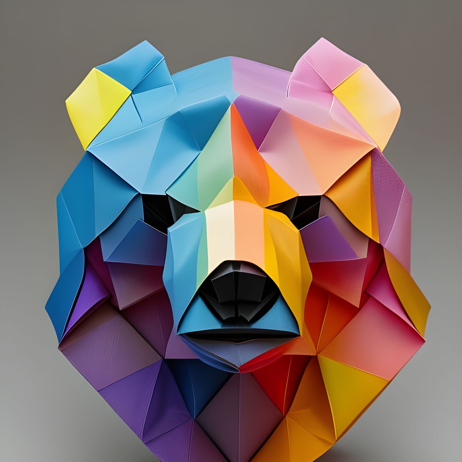 Colorful Origami Bear Portrait: Intricate Paper Art