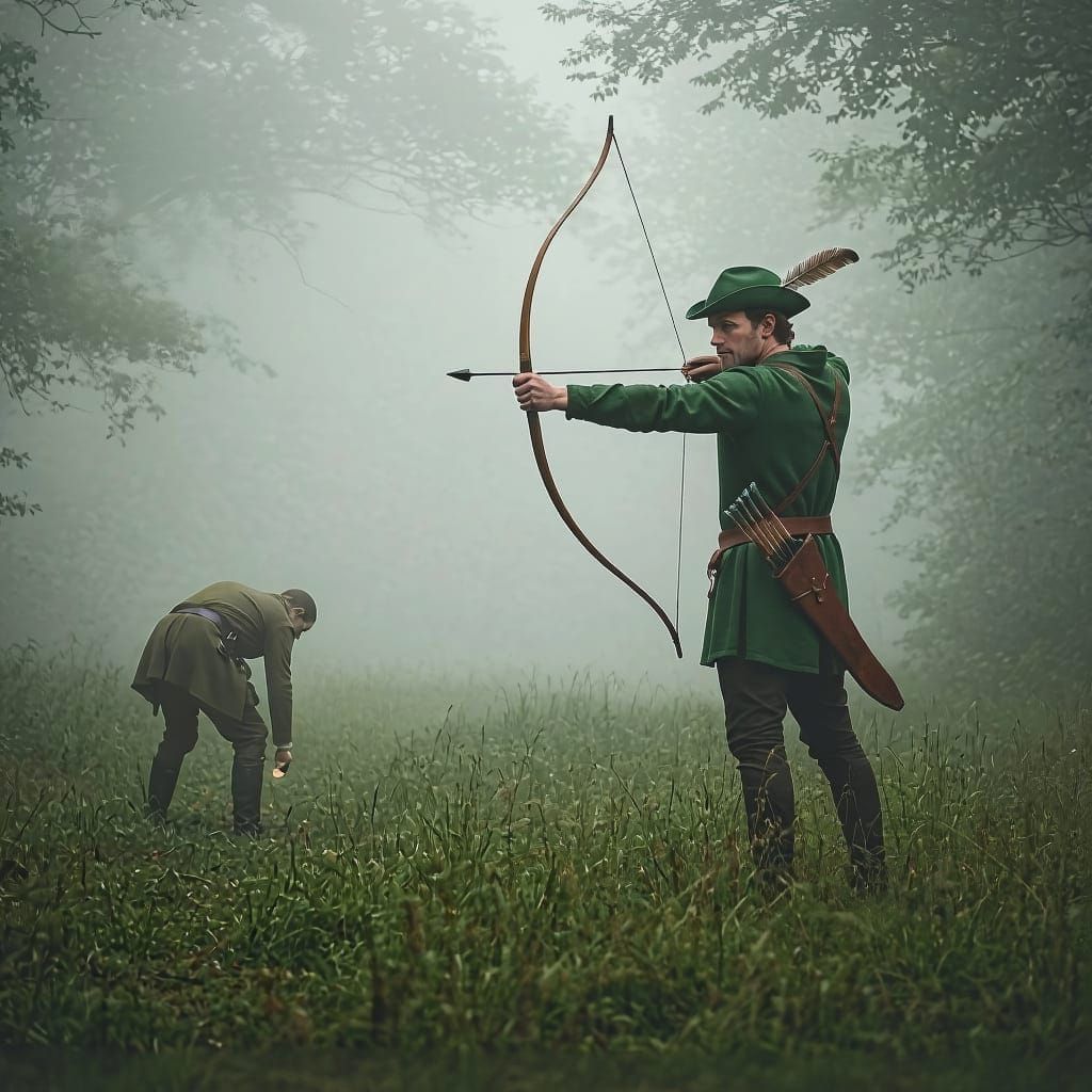Archer Aims at Target in Forest Scene