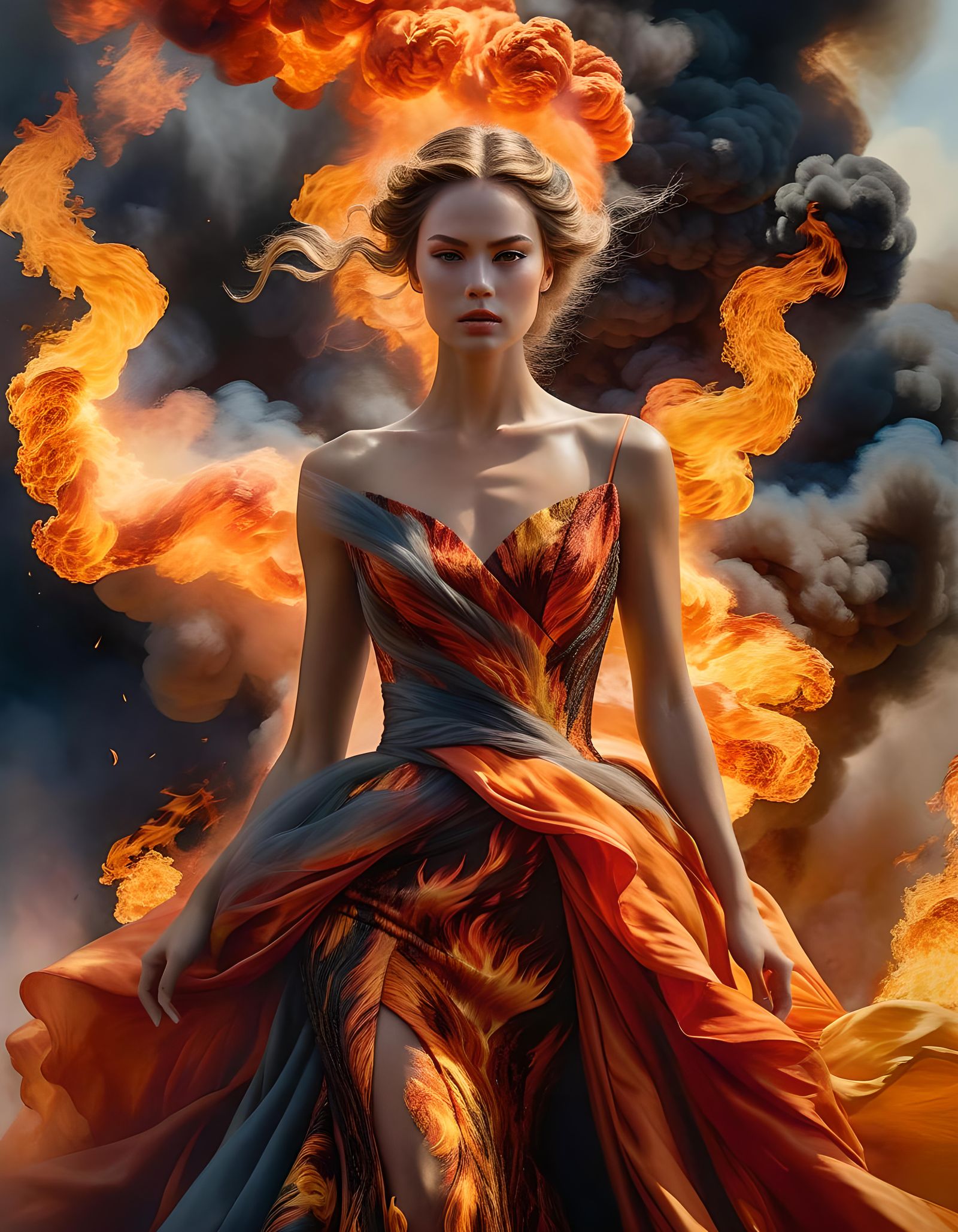 Fiery Gown: A Hyper-Realistic Digital Painting