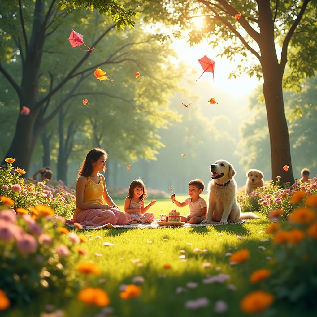 Joyful Park Scene in Detailed Matte Painting