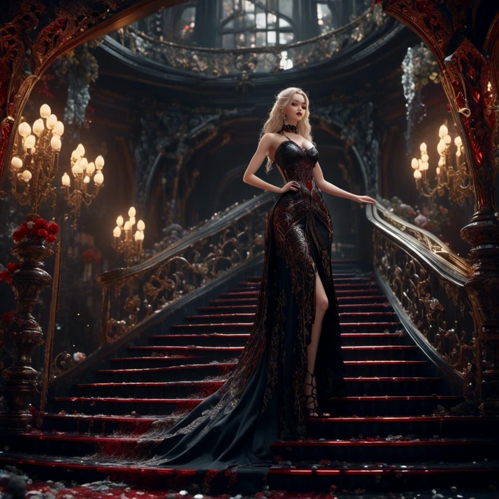 Elegant Woman in Black Dress with Diamond Jewelry