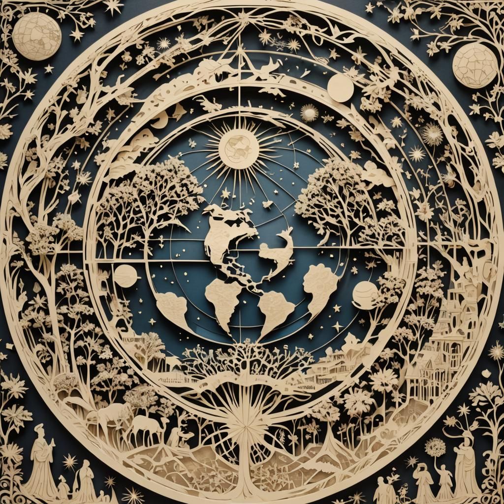 Intricate Antique Papercut of Earth from Space