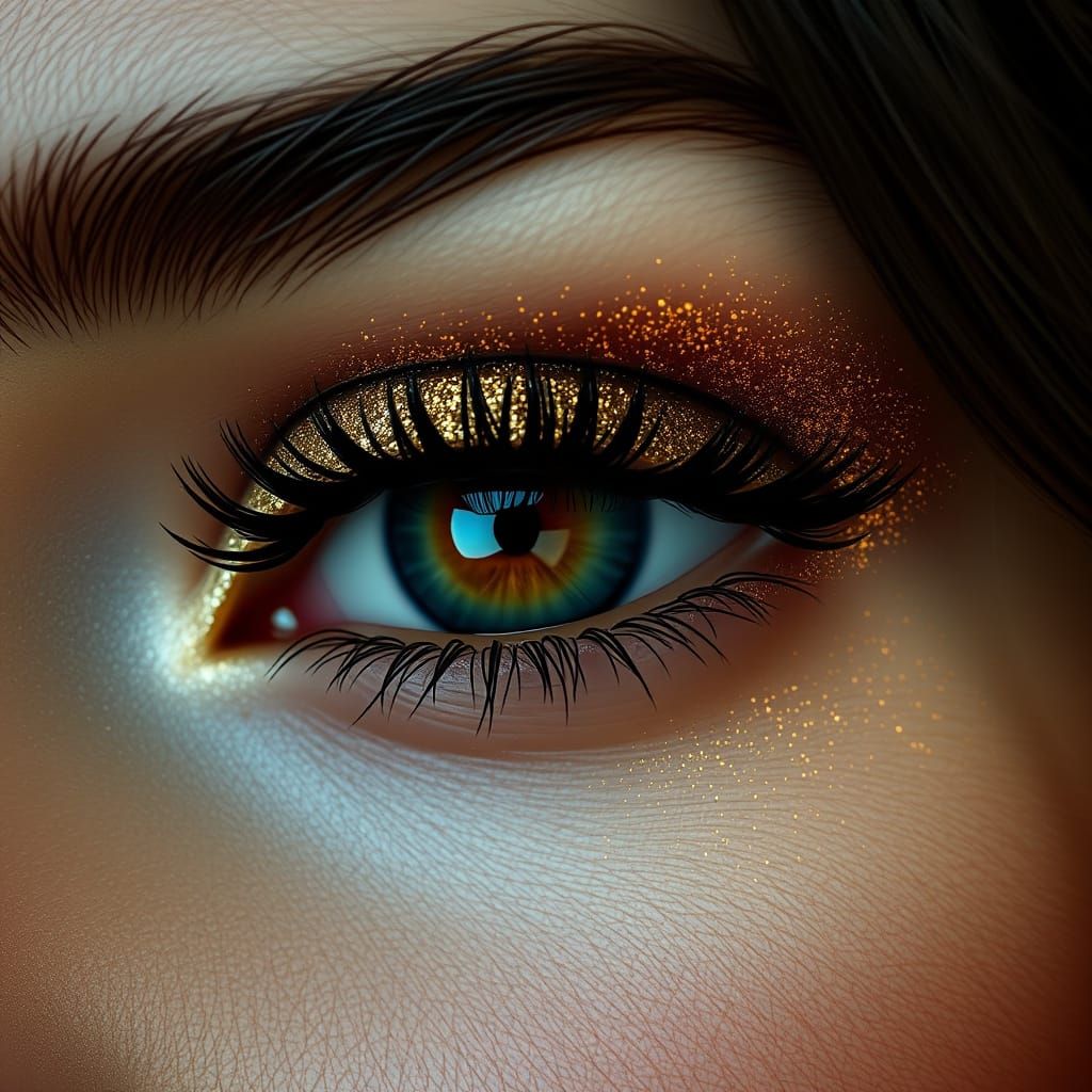 Woman's Eye with Golden Glitter, Art Nouveau Style