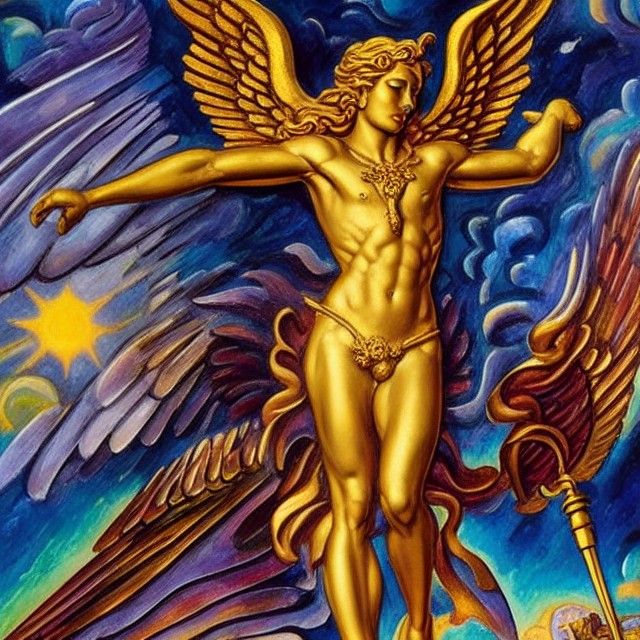 Archangel Michael Statue in Gold and Onyx