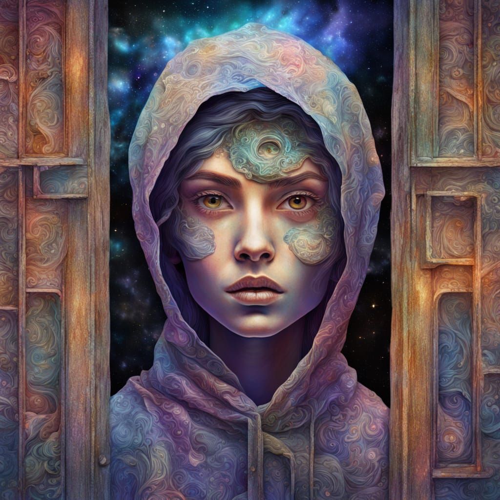 Surreal Woman with Window Eyes and Doorway Mouth