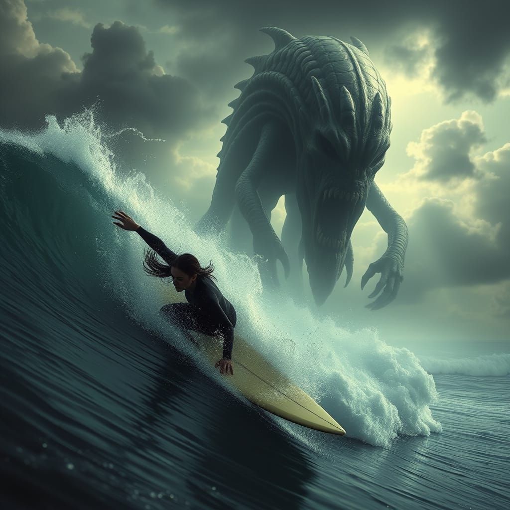 Mysterious Surfer Confronts Cosmic Horror