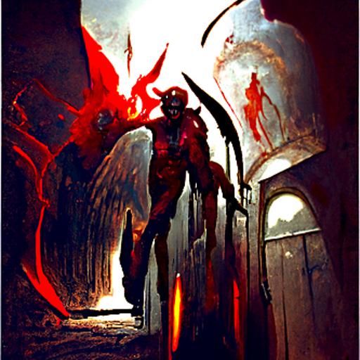 Sinister Red Demon at Hell's Gate