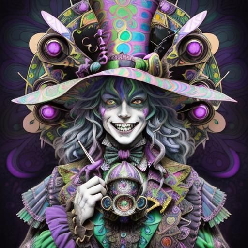 Steampunk Mad Hatter in Psychedelic Geometric Style