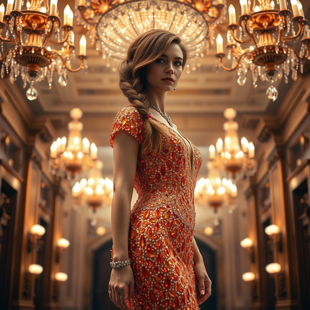 Stunning Woman in Crystal-Encrusted Mermaid Dress