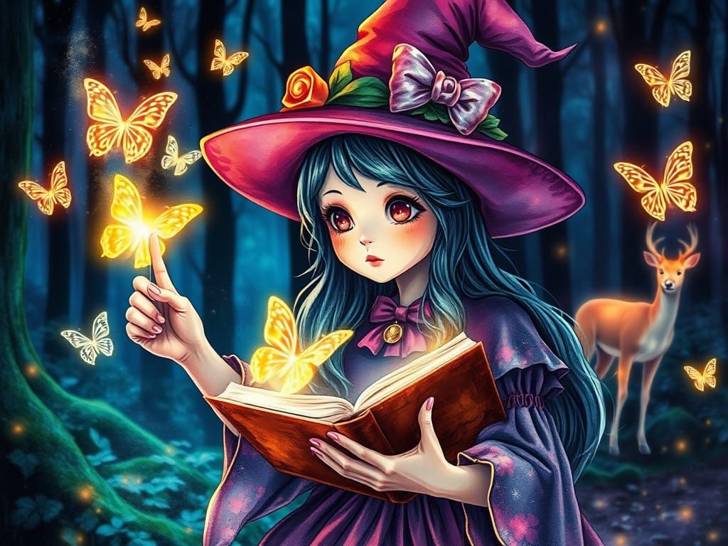 Enchanted Witch in Dark Fantasy Landscape
