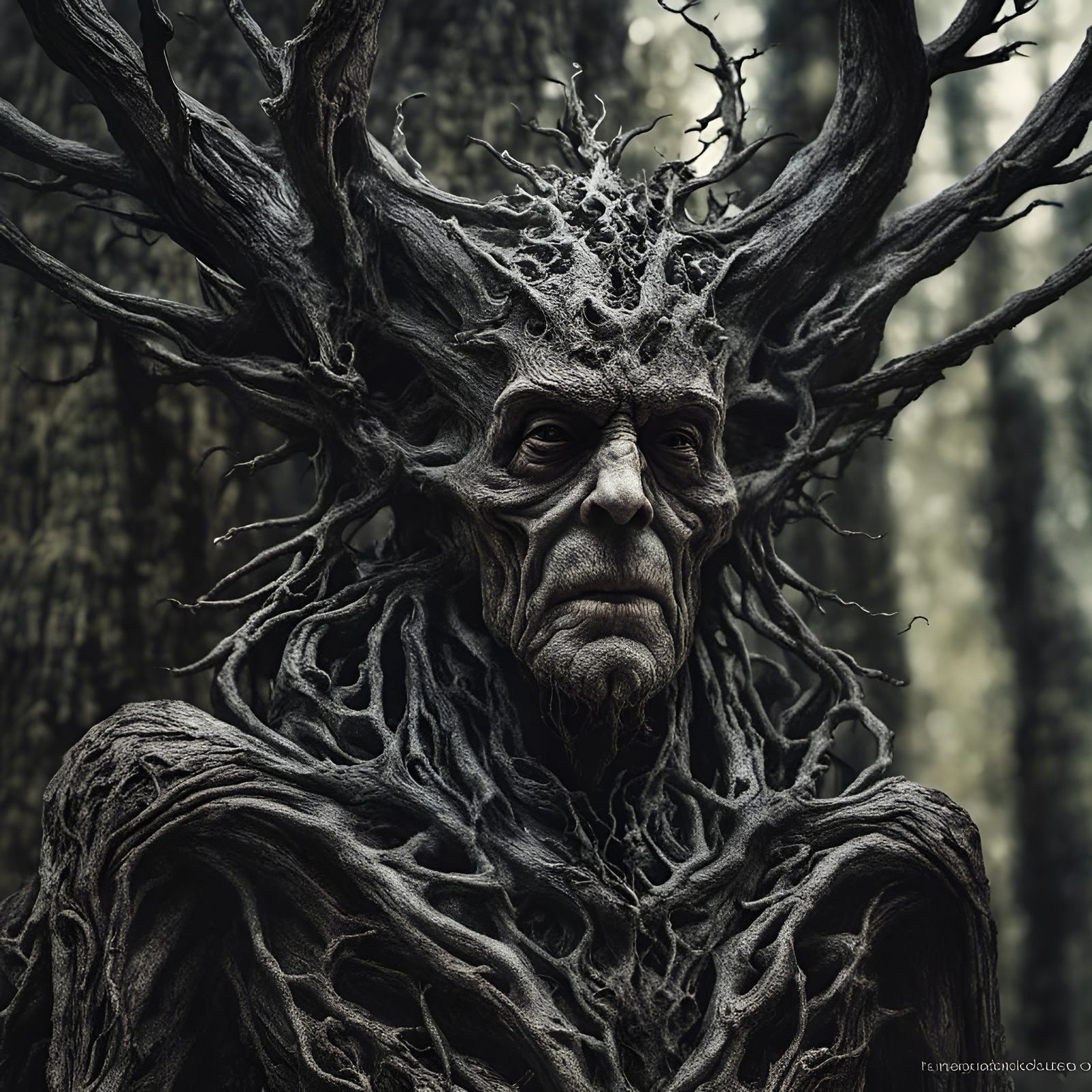 Gothic Druid in Dark Forest: Hyperrealistic Digital Art